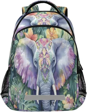 ALAZA Elephant Tropical Palm Leaves School Backpack for Boys Girls,Preschool Elementary Kindergarten School Bag Kids Backpack Bookbag Travel Laptop Bag Casual Daypack