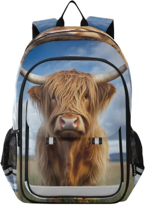 ALAZA Highland Cow Grassland School Backpacks for Girls Boys Kids Middle High Schoolbag Lightweight Bookbag Large Capacity Multiple Pockets Laptop Backpack for Women Men