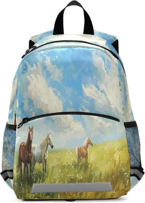 ALAZA Horse Steeds on Summer Grassland Toddler Backpack for Boys Girls Preschool Bag