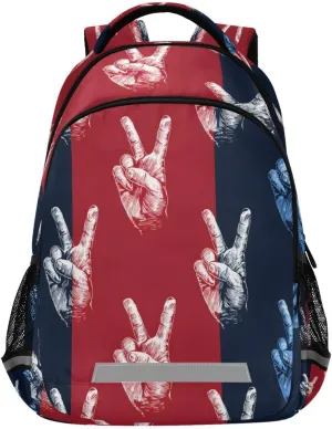 ALAZA Independence Day Kids Backpack for Boys Girls,Patriotic 4th Of July Victory Sign School Backpack Preschool Elementary Kindergarten School Bag Bookbag Travel Laptop Bag Casual Daypack