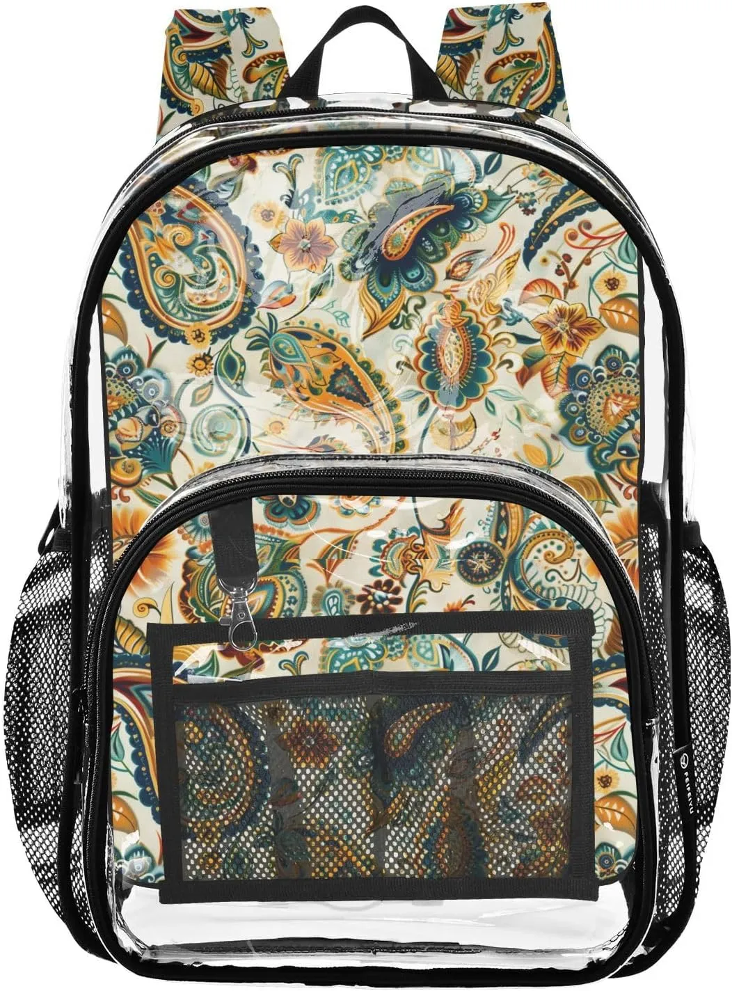 ALAZA Indian Paisley Vintage Clear Fashion Backpack for Women Men Transparent Travel School Bag Daypack for Boys Girls