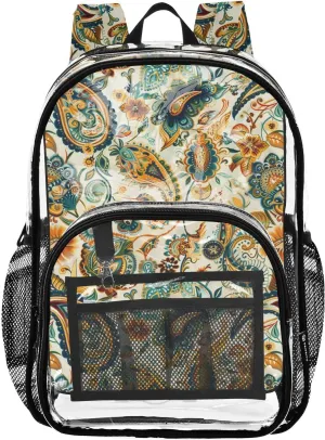 ALAZA Indian Paisley Vintage Clear Fashion Backpack for Women Men Transparent Travel School Bag Daypack for Boys Girls
