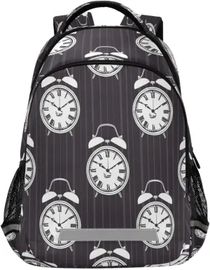 ALAZA Kids Backpack for Boys Girls,Alarm Clocks Black White Stripe School Backpack Preschool Elementary Kindergarten School Bag Bookbag Travel Laptop Bag Casual Daypack