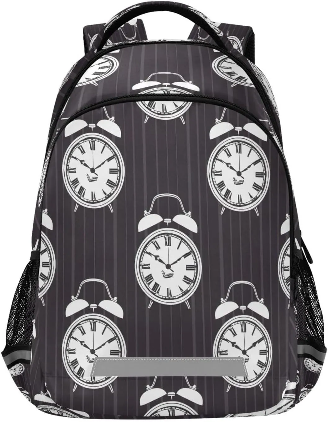 ALAZA Kids Backpack for Boys Girls,Alarm Clocks Black White Stripe School Backpack Preschool Elementary Kindergarten School Bag Bookbag Travel Laptop Bag Casual Daypack