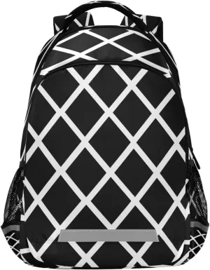 ALAZA Kids Backpack for Boys Girls,Black White Geometric Plaid School Backpack Preschool Elementary Kindergarten School Bag Bookbag Travel Laptop Bag Casual Daypack