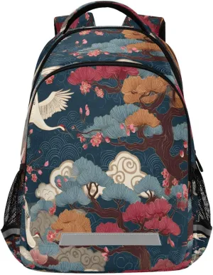 ALAZA Kids Backpack for Boys Girls,Japanese Crane Tree School Backpack Preschool Elementary Kindergarten School Bag Bookbag Travel Laptop Bag Casual Daypack