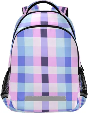 ALAZA Kids Backpack for Boys Girls,Pink Blue Plaid School Backpack Preschool Elementary Kindergarten School Bag Bookbag Travel Laptop Bag Casual Daypack