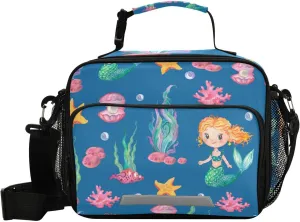 ALAZA Kids Lunch Box for School Girls Boys, Cute Mermaid Seaweed Kids Lunchbox Insulated Reusable Meal Container Lunch Bag with Shoulder Strap