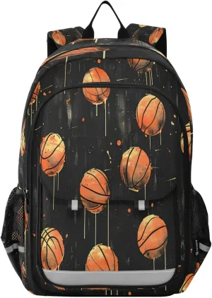 ALAZA Orange Basketball Drip Pattern School Backpacks Travel Laptop Bag Kids Bookbag for Girls Boys Teens Women Men