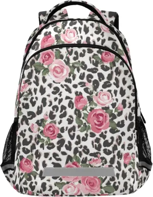 ALAZA Pink Rose Flower Leopard Cheetah Print Backpack Purse for Women Men Personalized Laptop Notebook Tablet School Bag Stylish Casual Daypack, 13 14 15.6 inch