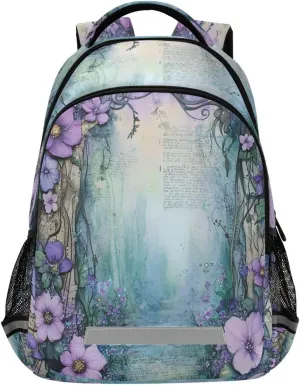 ALAZA Purple Flowers Floral Path School Backpack for Boys Girls,Preschool Elementary Kindergarten School Bag Kids Backpack Bookbag Travel Laptop Bag Casual Daypack