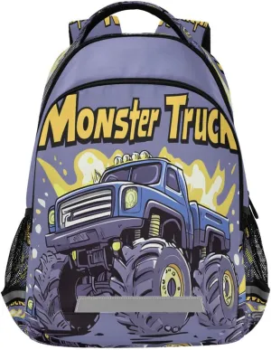ALAZA Purple Monster Truck School Backpack for Boys Girls,Preschool Elementary Kindergarten School Bag Kids Backpack Bookbag Travel Laptop Bag Casual Daypack