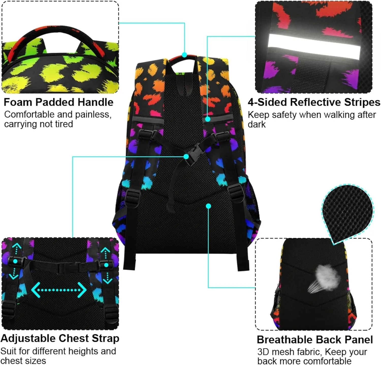 ALAZA Rainbow Leopard Cheetah Print Animal Backpack Purse for Women Men Personalized Laptop Notebook Tablet School Bag Stylish Casual Daypack, 13 14 15.6 inch