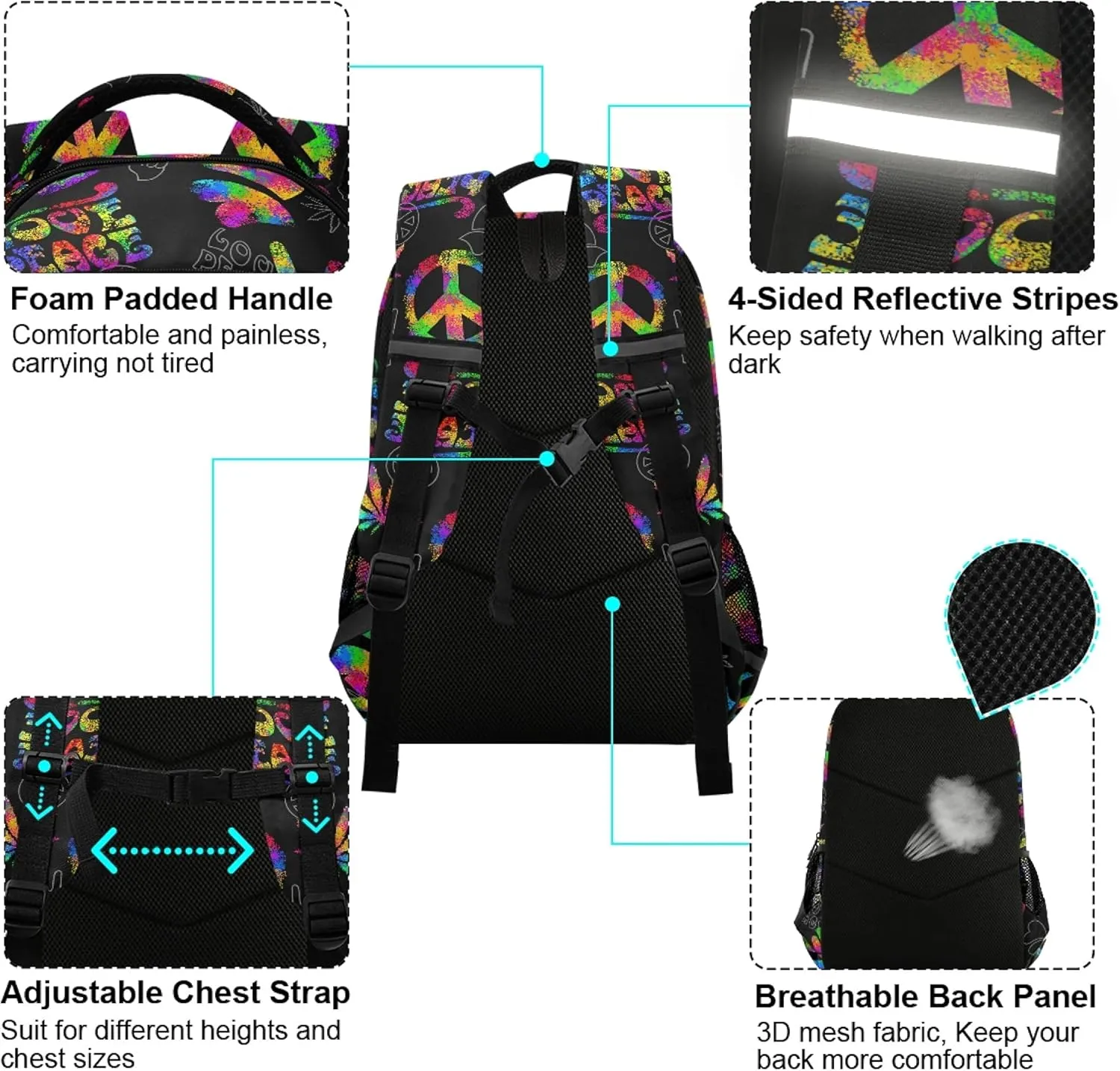 ALAZA Rainbow Peace Love Sign Gesture Backpack Purse for Women Men Personalized Laptop Notebook Tablet School Bag Stylish Casual Daypack, 13 14 15.6 inch