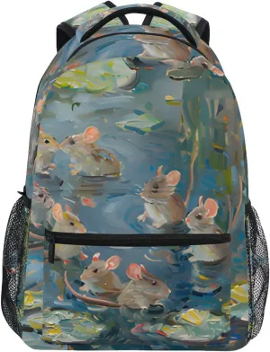 ALAZA Rats Playing in The Pond Kid's Shool Backpack for Girls Boys,Laptop Travel Backpack for Elementary Middle School Bag Teenagers Bookbag with Comfy Shoulder Starp,16.9" H