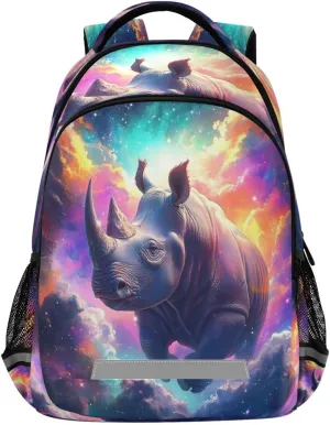 ALAZA Rhinoceros Colorful Nebula School Backpack for Girls & Boys, Kids Laptop Bookbag with Reflective Strip 17in