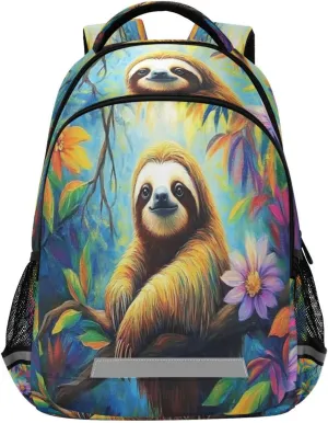 ALAZA Sloth Tropical Jungle Flower School Backpack for Girls & Boys, Kids Laptop Bookbag with Reflective Strip 17in