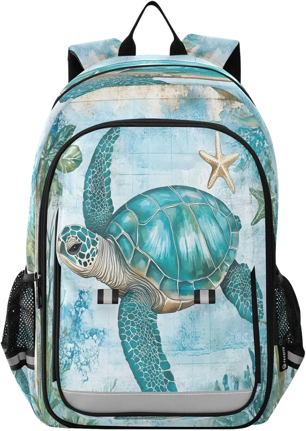 ALAZA Turquoise Sea Turtle Seaweed Starfish School Backpacks Travel Laptop Bag Kids Bookbag for Girls Boys Teens Women Men