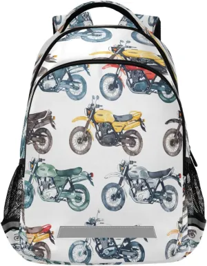 ALAZA Watercolor Motorcycles Assortment Pattern Backpacks Travel Laptop Daypack School Book Bag for Men Women Teens Kids