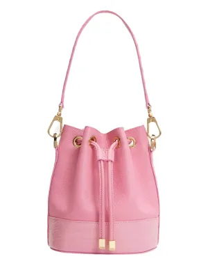 Alessia Crocodile and Leather Bucket Bag in Pink