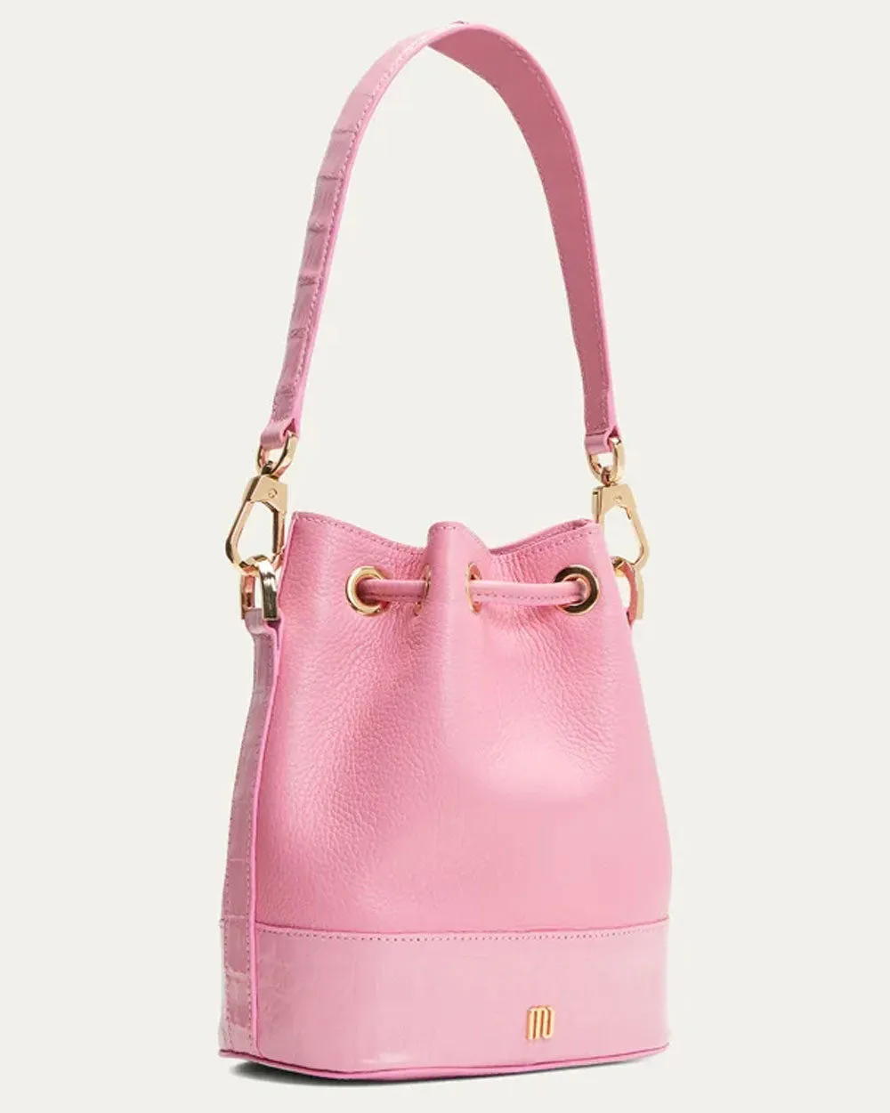 Alessia Crocodile and Leather Bucket Bag in Pink