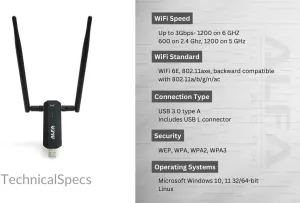 ALFA AWUS036AXM WiFi 6E USB 3.0 USB Adapter, AXE3000 Tri-Band 6Ghz/5.8GHz/2.4GHz, Wireless Gigabit Speed (Up to 3Gbps)