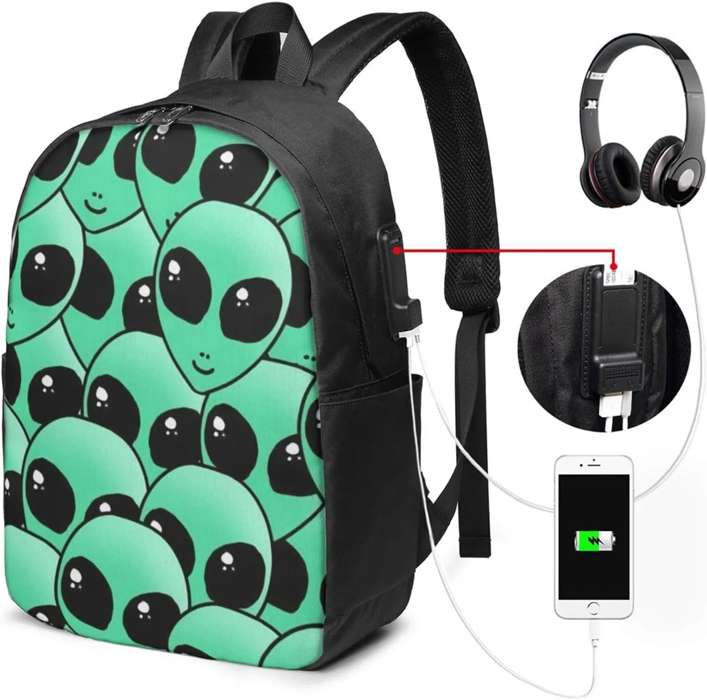 Alien Invasion Backpack, 17 Inch Travel Business Laptop Backpack With USB Port for Women Men