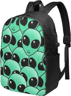 Alien Invasion Backpack, 17 Inch Travel Business Laptop Backpack With USB Port for Women Men