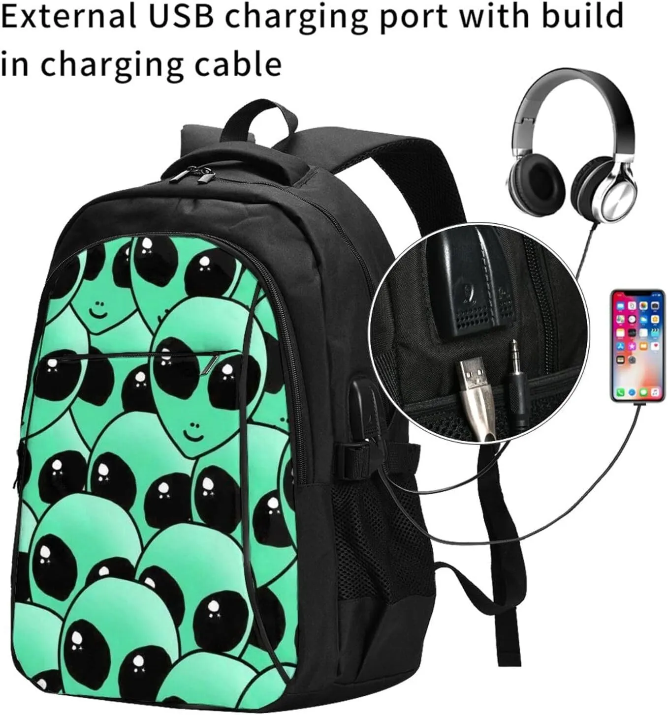 Alien Invasion Backpack, 18 Inch Travel Business Laptop Backpack With Usb Port For Women Men