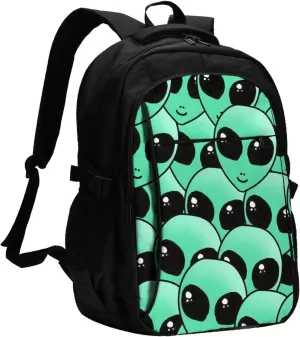 Alien Invasion Backpack, 18 Inch Travel Business Laptop Backpack With Usb Port For Women Men