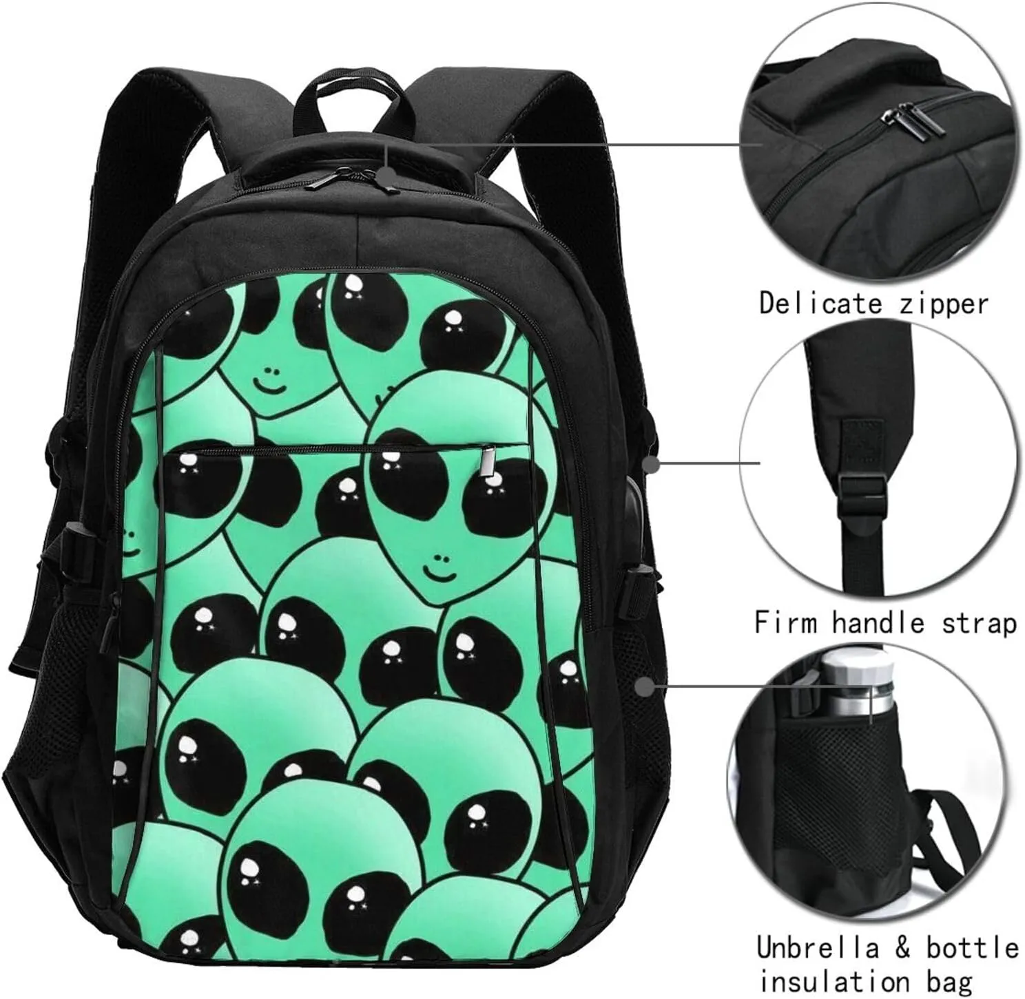Alien Invasion Backpack, 18 Inch Travel Business Laptop Backpack With Usb Port For Women Men