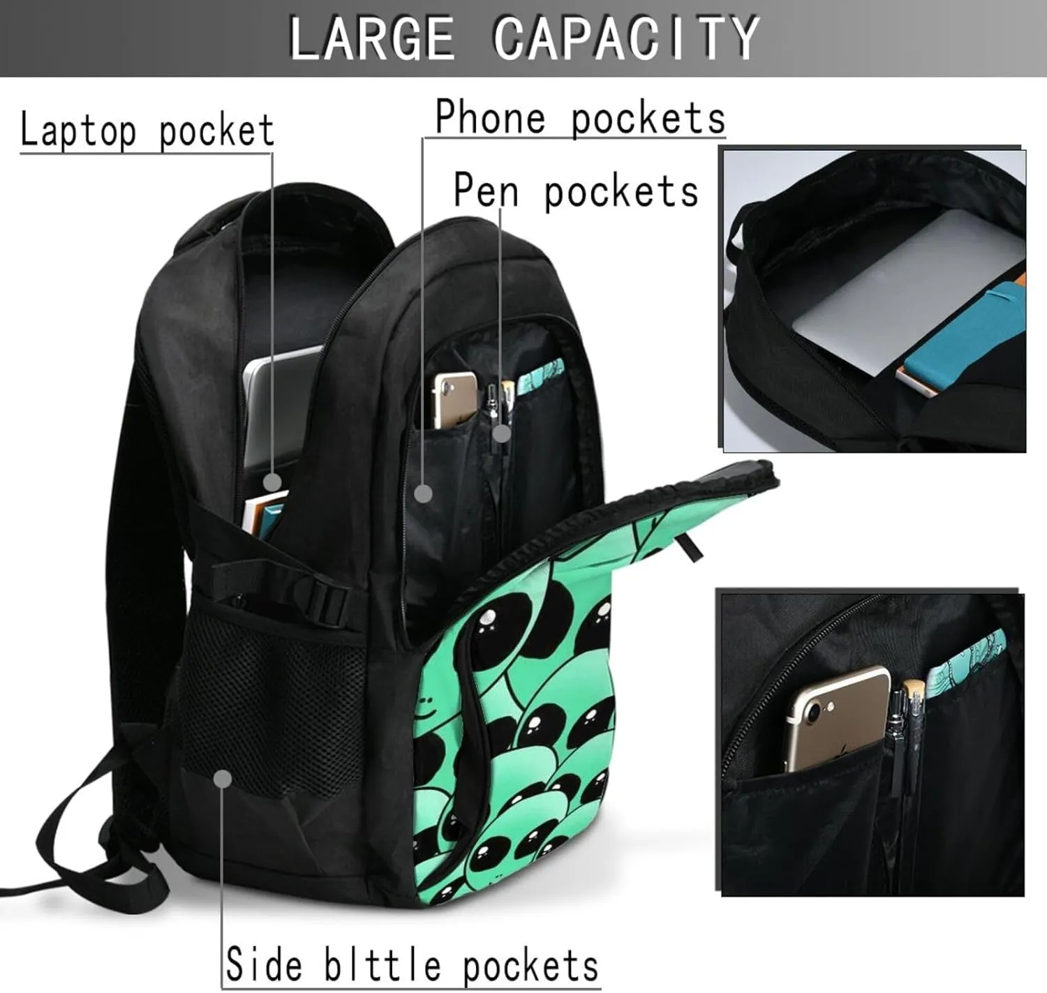 Alien Invasion Backpack, 18 Inch Travel Business Laptop Backpack With Usb Port For Women Men