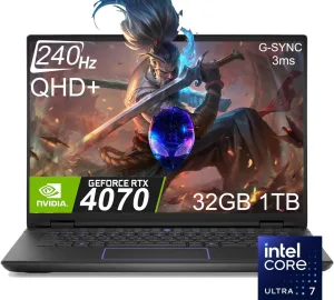Alienware M16 R2 AI Gaming Laptop (16" 240Hz QHD , Intel Core Ultra 7 155H, 32GB RAM, 1TB SSD, NVIDIA GeForce RTX 4070 8GB) AlienFX RGB Backlit Keyboard, FHD IR Camera, WiFi 7, Win 11 Home