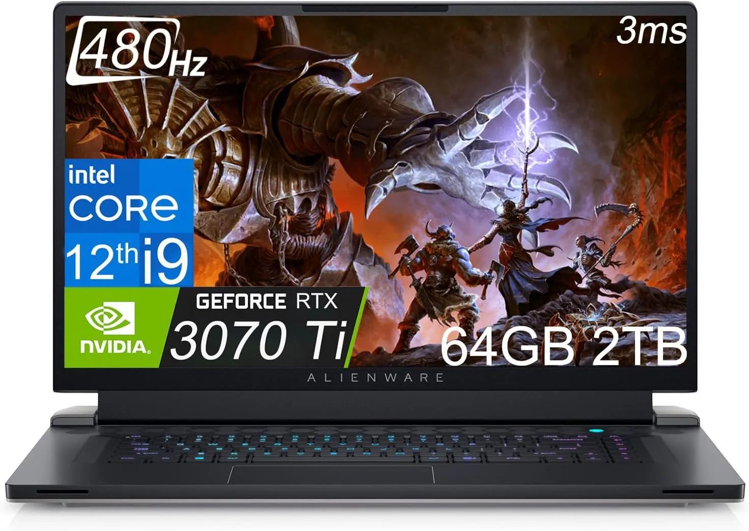 Alienware X17 R2 Gaming Laptop (17.3" 480Hz FHD, Intel 12th Gen Core i9-12900H, 64GB DDR5 RAM, 2TB SSD, NVIDIA GeForce RTX 3070 Ti 8GB) RGB Backlit Keyboard, Wi-Fi 6E, Thunderbolt 4, Win 11 Home