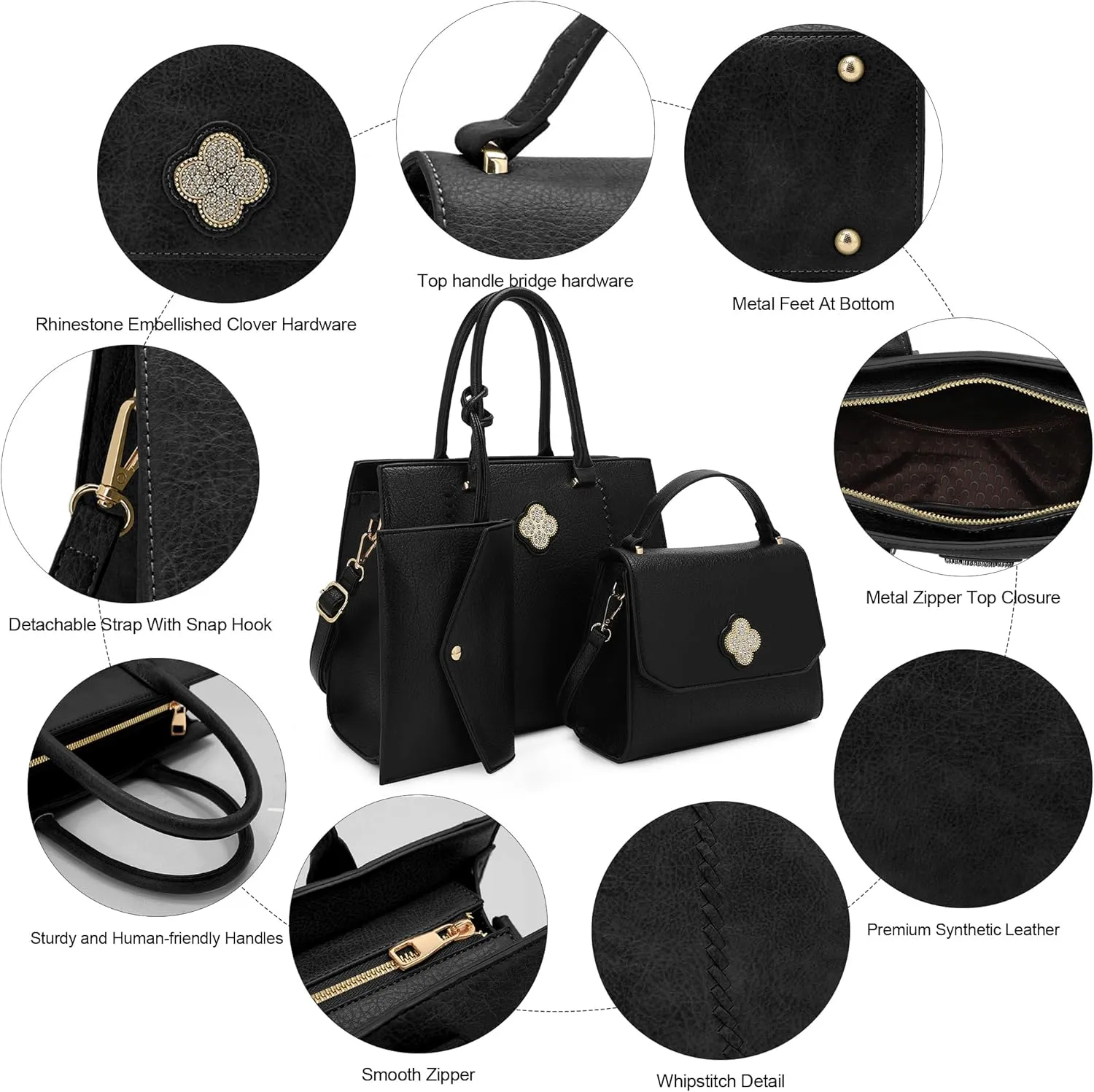 ALYSSA Tote Bag for Women Medium Crossbody Purse Shoulder Bag Top Handle Satchel Cute Wallet 3Pcs Handbags Set Gift