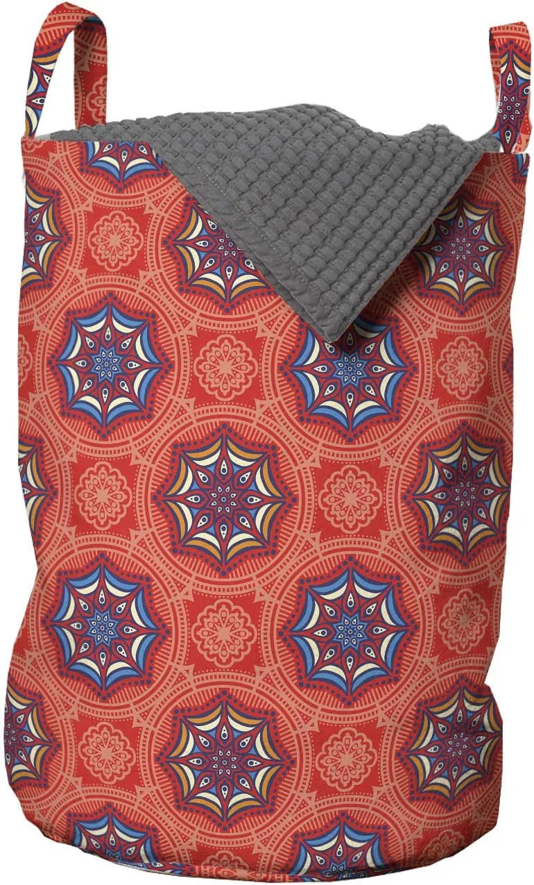 Ambesonne Tribal Laundry Bag, Ornamental Composition of Flowers with Elements Timeless Oriental Motifs, Hamper Basket with Handles Drawstring Closure for Laundromats, 13" x 19", Multicolor