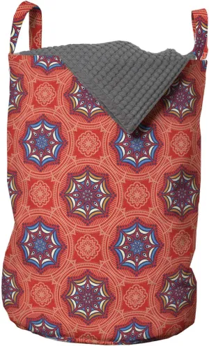 Ambesonne Tribal Laundry Bag, Ornamental Composition of Flowers with Elements Timeless Oriental Motifs, Hamper Basket with Handles Drawstring Closure for Laundromats, 13" x 19", Multicolor
