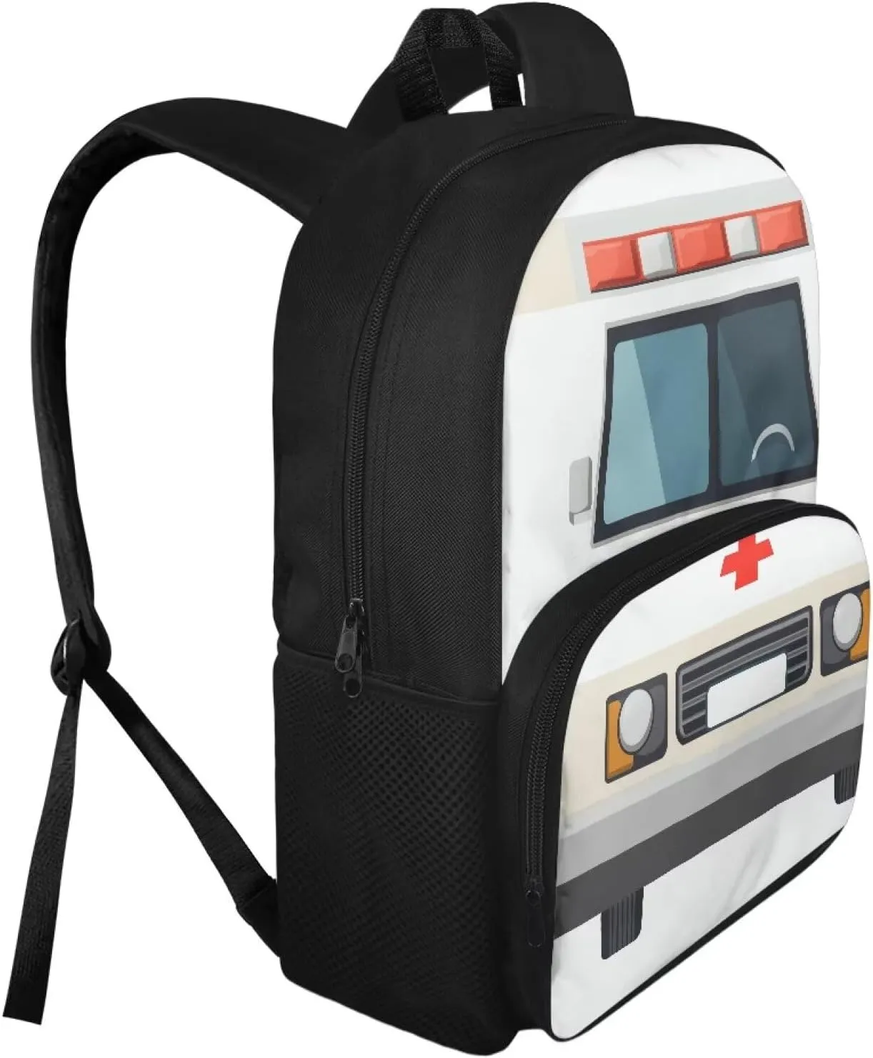 Ambulance Pattern School Backpack Lightweight Bookbag Waterproof Casual Daypack Travel Work Bag For Teenagers College Girls Boys (White)