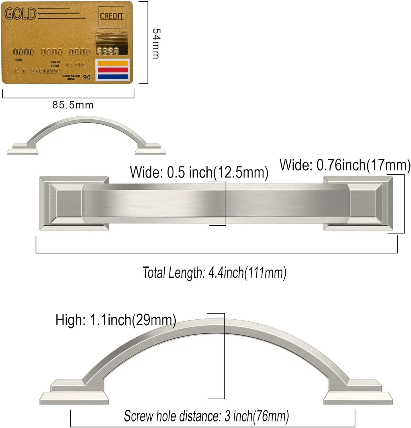 Amerdeco 10 Pack Brushed Satin Nickel Cabinet Pulls 3 Inch(76mm) Hole Centers, Handles for Kitchen Cabinet Hardware, Arch Cabinet Handles for Bathroom Dresser Drawer Handles ZH0016…