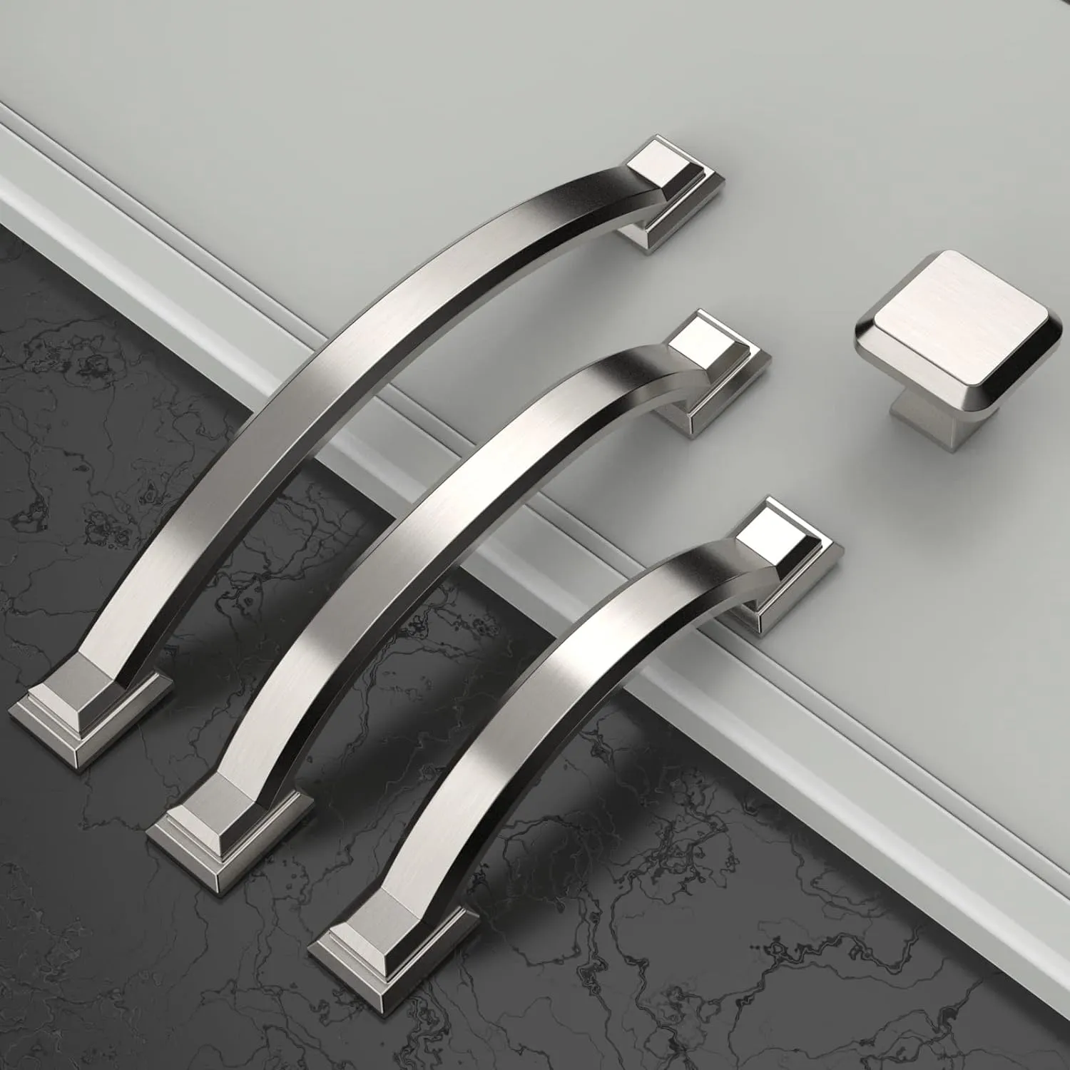 Amerdeco 10 Pack Brushed Satin Nickel Cabinet Pulls 3 Inch(76mm) Hole Centers, Handles for Kitchen Cabinet Hardware, Arch Cabinet Handles for Bathroom Dresser Drawer Handles ZH0016…