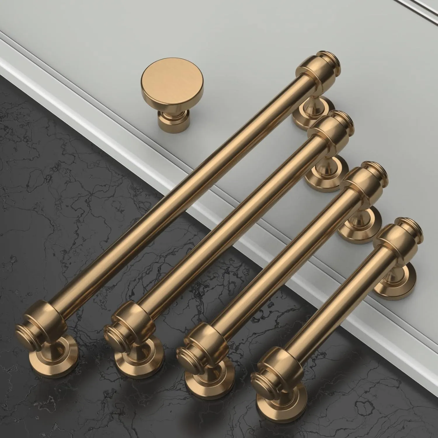 Amerdeco 10 Pack Champagne Bronze Cabinet Pulls 3.75 Inch Hole Centers Kitchen Cabinet Hardware,Solid Cabinet Handles for Bathroom Drawer Handles IH0005…