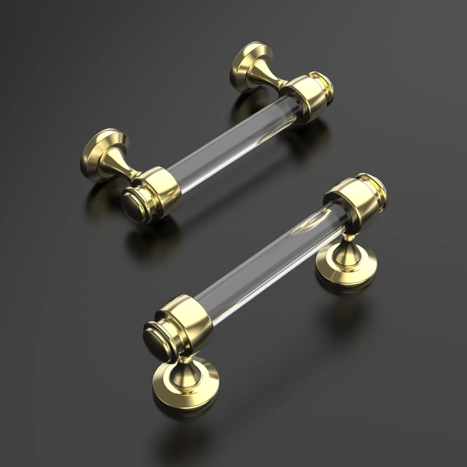 Amerdeco 10 Pack Gold Acrylic Cabinet Pulls 3 Inch(76MM) Hole Centers Kitchen Cabinet Handles Hardware Kitchen Handles for Cabinets Cupboard Handles Drawer Pulls