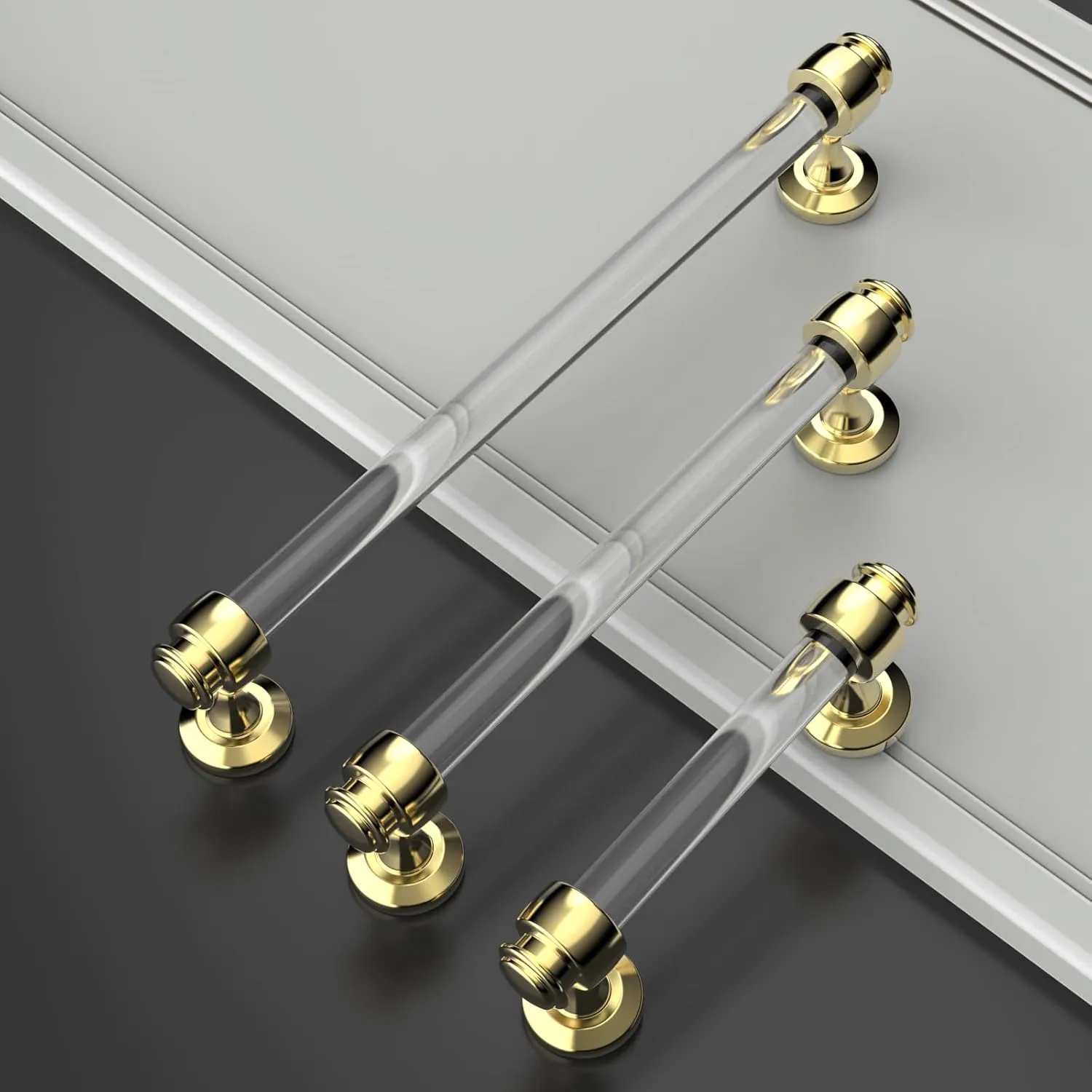 Amerdeco 10 Pack Gold Acrylic Cabinet Pulls 3 Inch(76MM) Hole Centers Kitchen Cabinet Handles Hardware Kitchen Handles for Cabinets Cupboard Handles Drawer Pulls