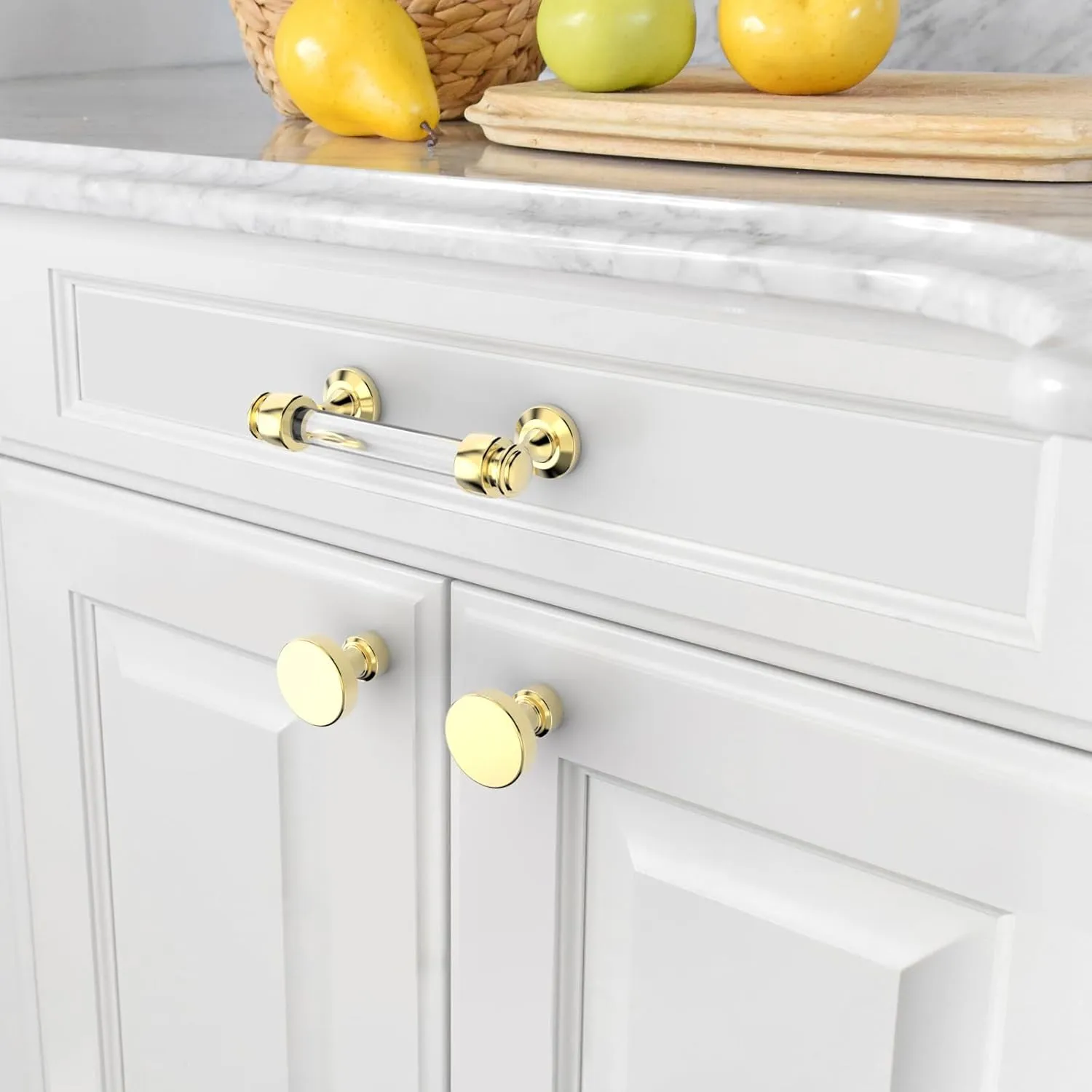 Amerdeco 10 Pack Gold Acrylic Cabinet Pulls 3 Inch(76MM) Hole Centers Kitchen Cabinet Handles Hardware Kitchen Handles for Cabinets Cupboard Handles Drawer Pulls