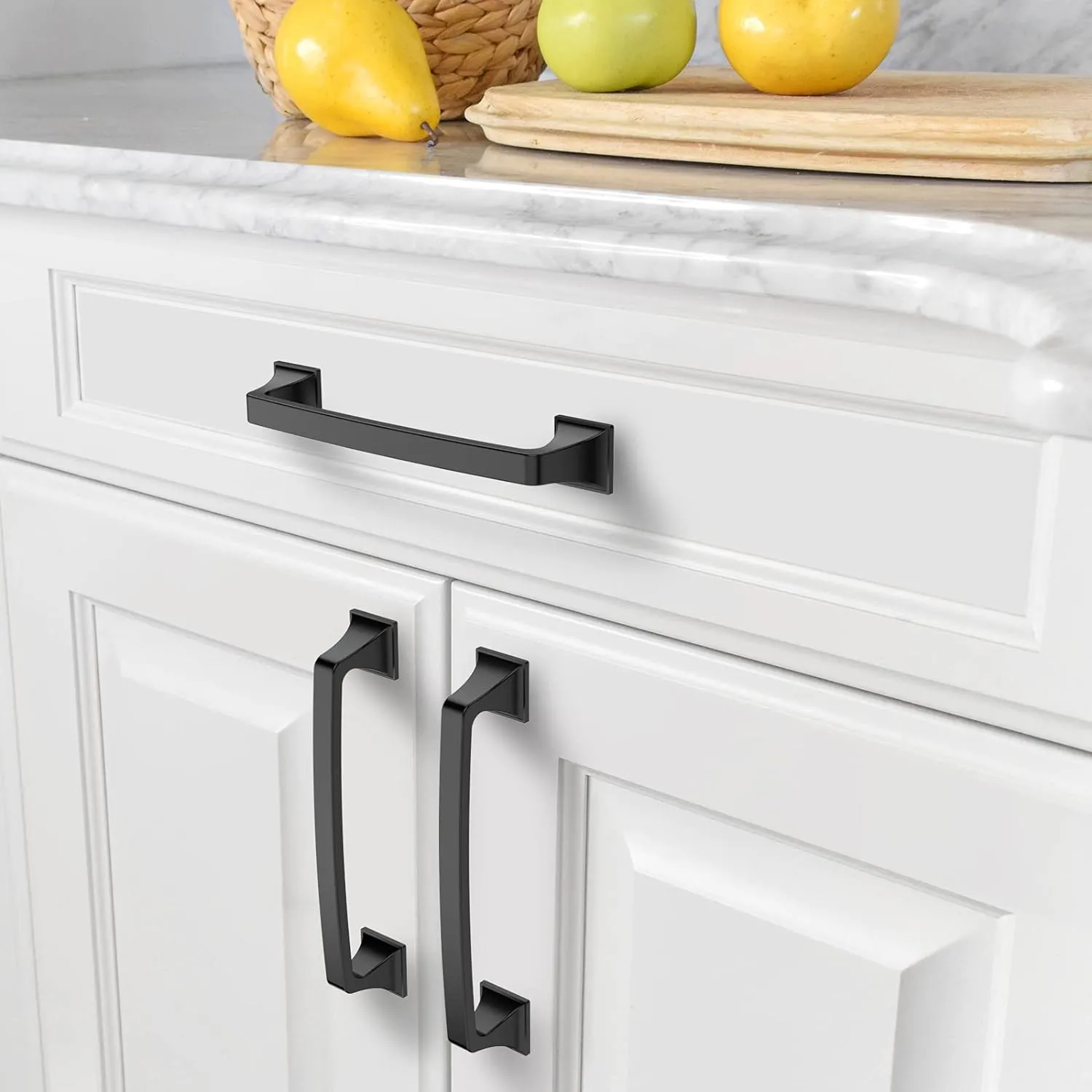 Amerdeco 10 Pack Matte Black 5 Inch(128mm) Hole Centers Kitchen Cabinet Pulls Hardware Kitchen Handles for Cabinets Cupboard Handles Drawer Pulls