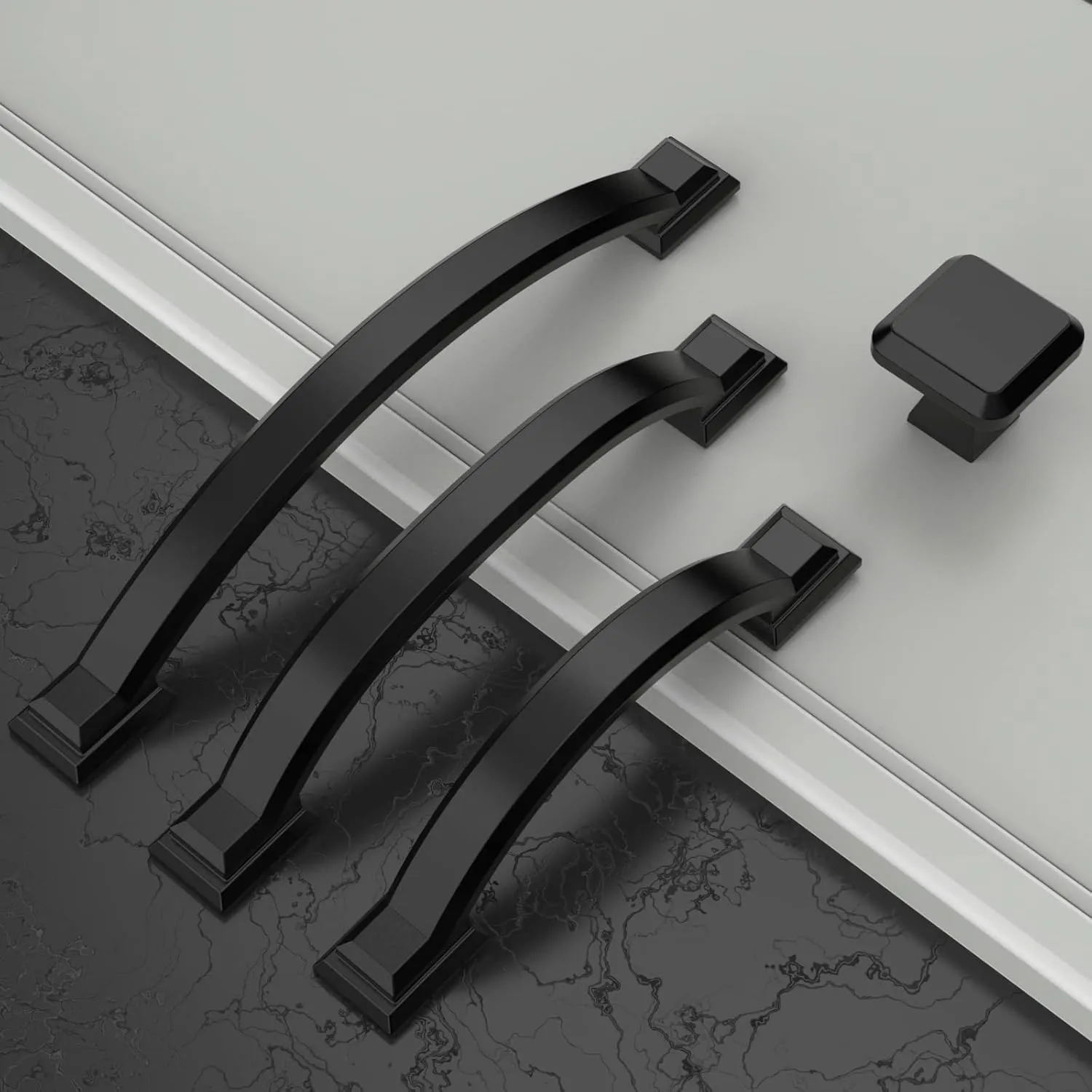 Amerdeco 10 Pack Matte Black Cabinet Pulls 3 Inch(76mm) Hole Centers, Handles for Kitchen Cabinet Hardware, Arch Cabinet Handles for Bathroom Dresser Drawer Handles ZH0016…