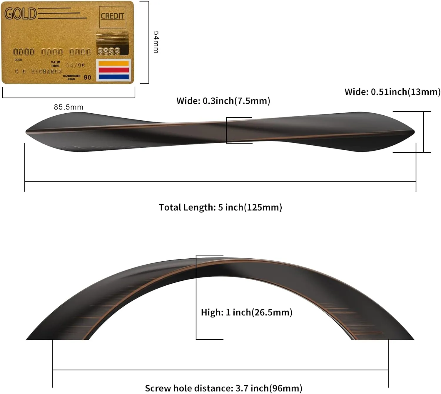 Amerdeco 10 Pack Oil Rubbed Bronze 3.75 Inch(96mm) Hole Centers Kitchen Arch Twisted Cabinet Pulls Cabinet Hardware Kitchen Handles for Cabinets Cupboard Handles Drawer Pulls ZH0048