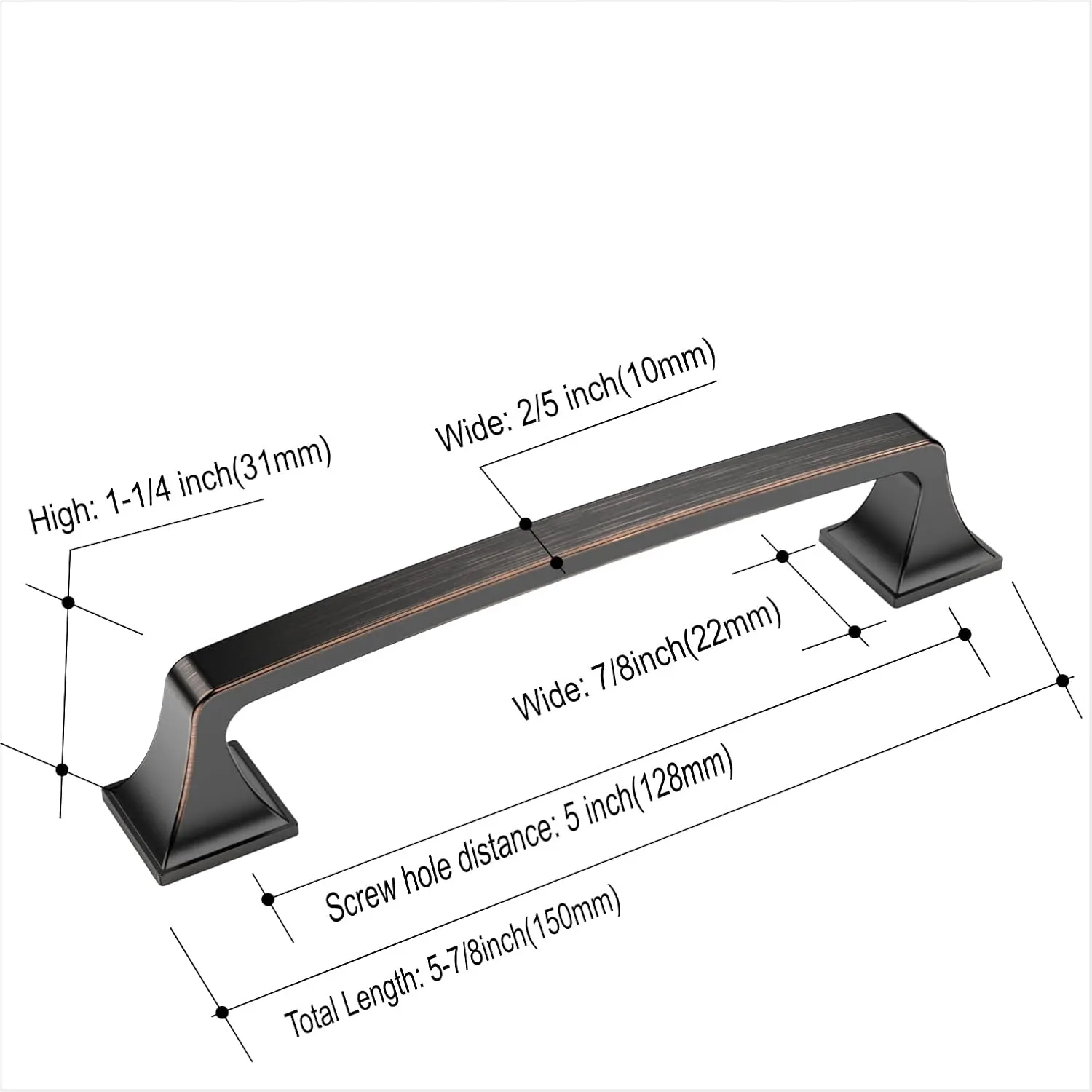 Amerdeco 10 Pack Oil Rubbed Bronze 5 Inch(128mm) Hole Centers Kitchen Cabinet Pulls Hardware Kitchen Handles for Cabinets Cupboard Handles Drawer Pulls