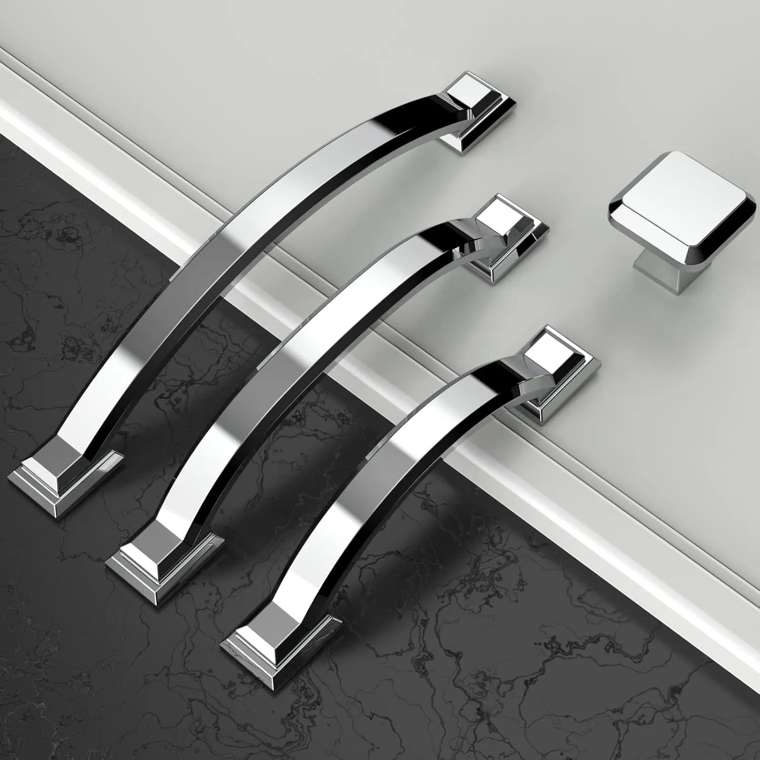 Amerdeco 10 Pack Polished Chrome Cabinet Pulls 3 Inch(76mm) Hole Centers, Handles for Kitchen Cabinet Hardware, Arch Cabinet Handles for Bathroom Dresser Drawer Handles ZH0016…