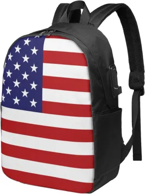American flag Backpack, 17 Inch Travel Business Laptop Backpack With USB Port for Women Men